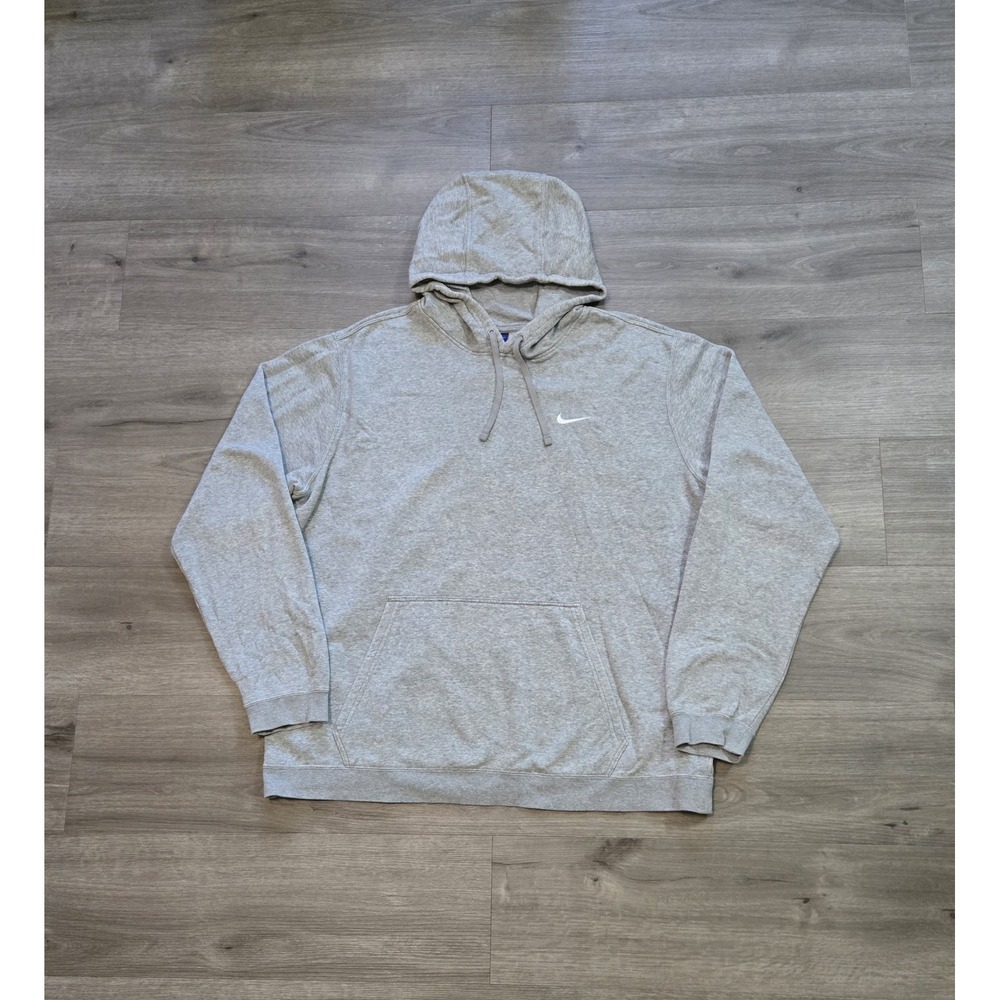 Nike Men's 2XL Gray Pullover Hoodie Fleece Cotton Blend Drawstring Pockets Logo